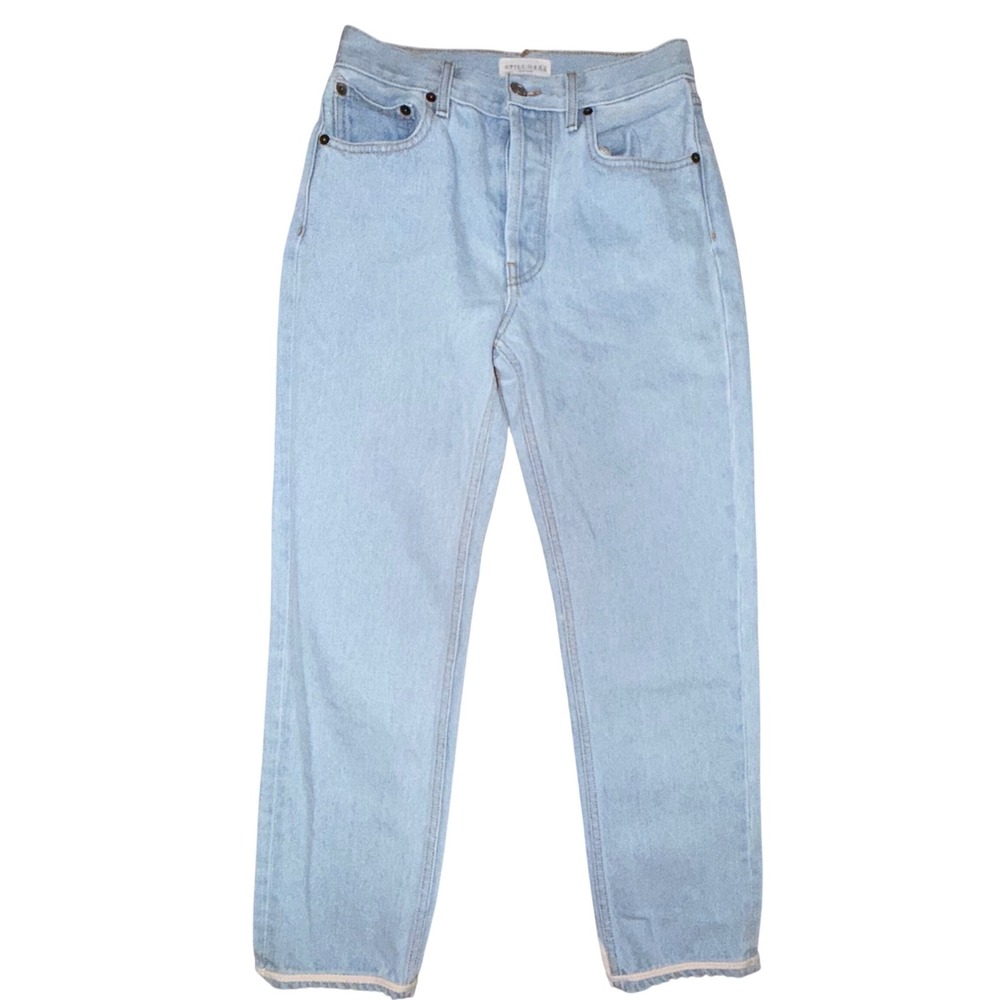 Still Here New York Beach Tate Vintage Blue Hand Painted Stripe Crop Jeans